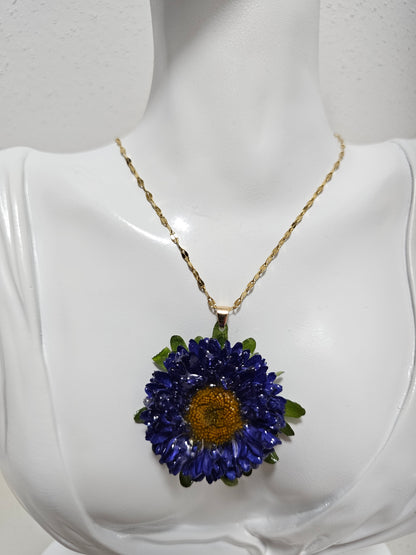 Collar Flor de Aster Azul