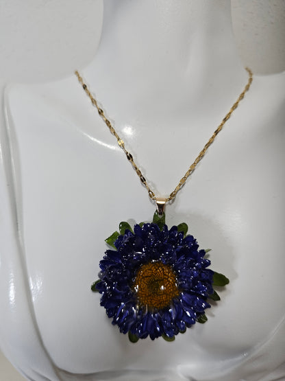 Collar Flor de Aster Azul