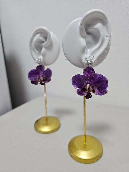 Aretes Orquídea Morada y Zirconia